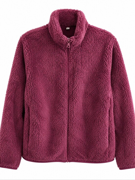 Uniqlo Jackets & Blazers - Uniqlo Maroon Sherpa Fleece Zip-Up Jacket Cozy Teddy Full Zip Coat XL